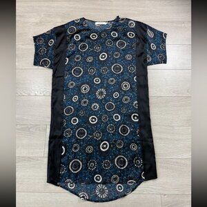 Munthe Blue and Black Patterned Silk Shirt Midi Dress